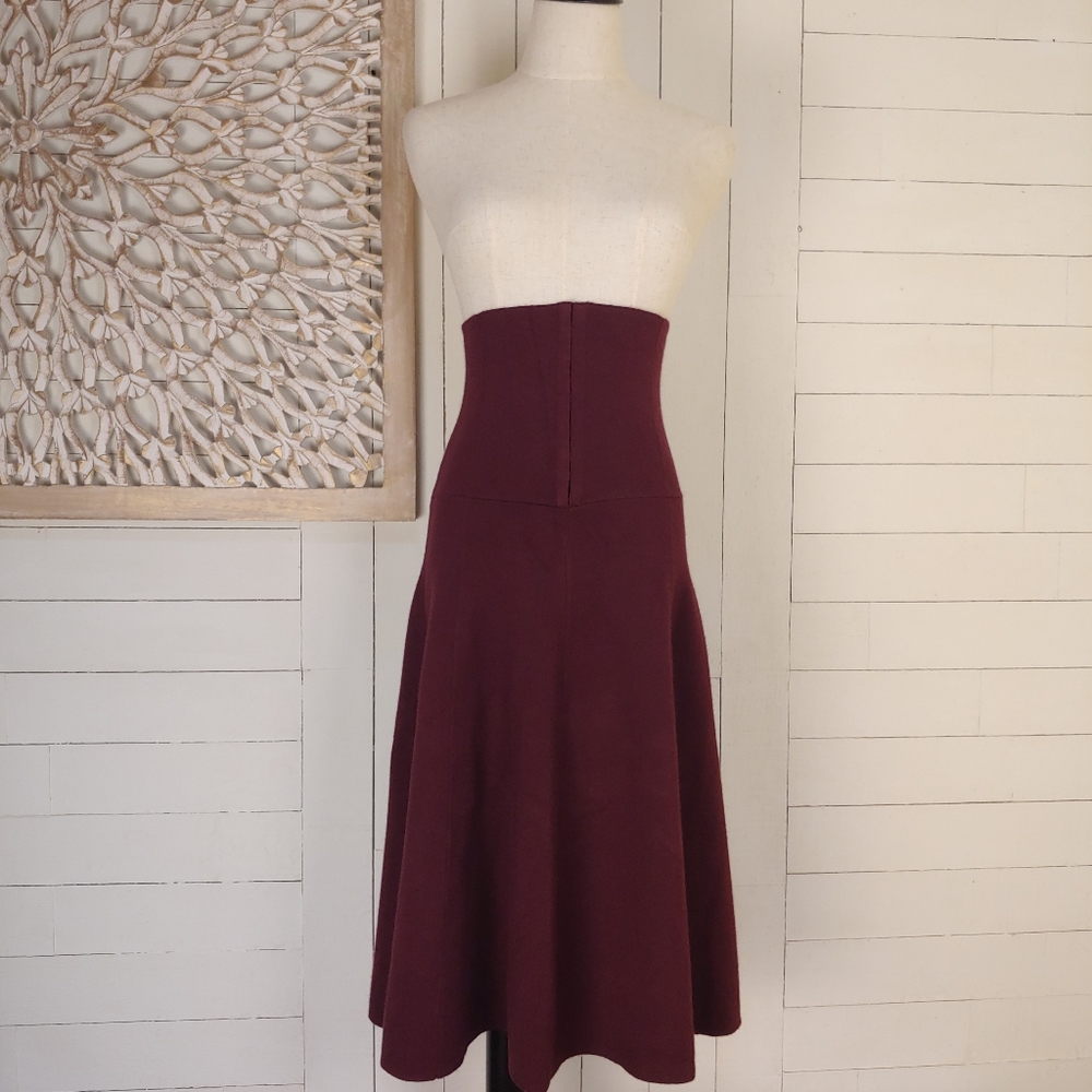New York & Company Burgundy Eva Mendes Corset Waist Sweater Skirt Size XS